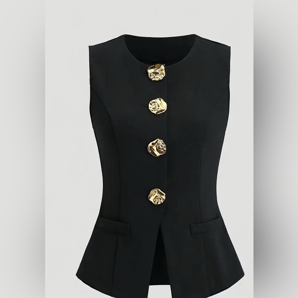 Jackets & Blazers - Elegant Black Vest with Gold Buttons
